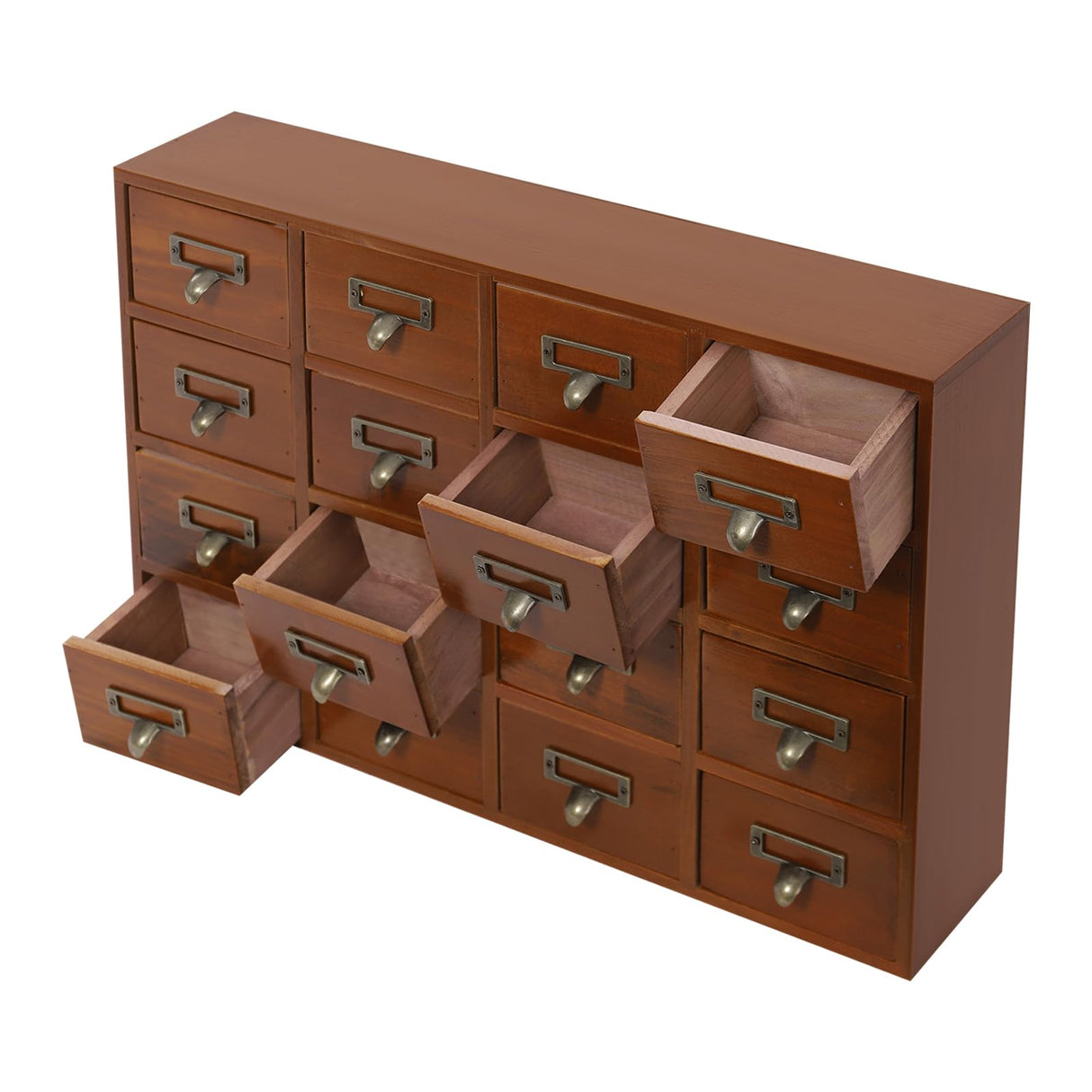 4 PCS Storage Cabinet, 64-Drawer Wooden Rectangle Storage Box With Label Holder And Handle, Traditional Apothecary Curio Cabinet,Storage Organizer For Pharmacy, Office, Porch, Living Room, Etc (Brown) WBGANG