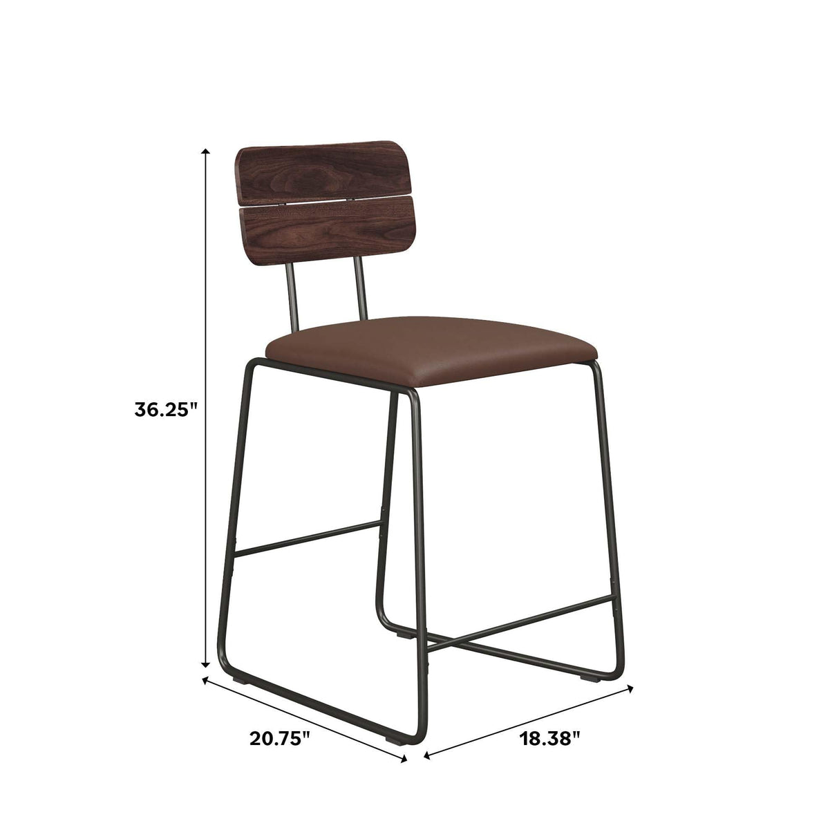 Walker Edison Modern 2-Piece Minimalist Counter Stools with Wooden Back, Set of 2, Brown Walker Edison