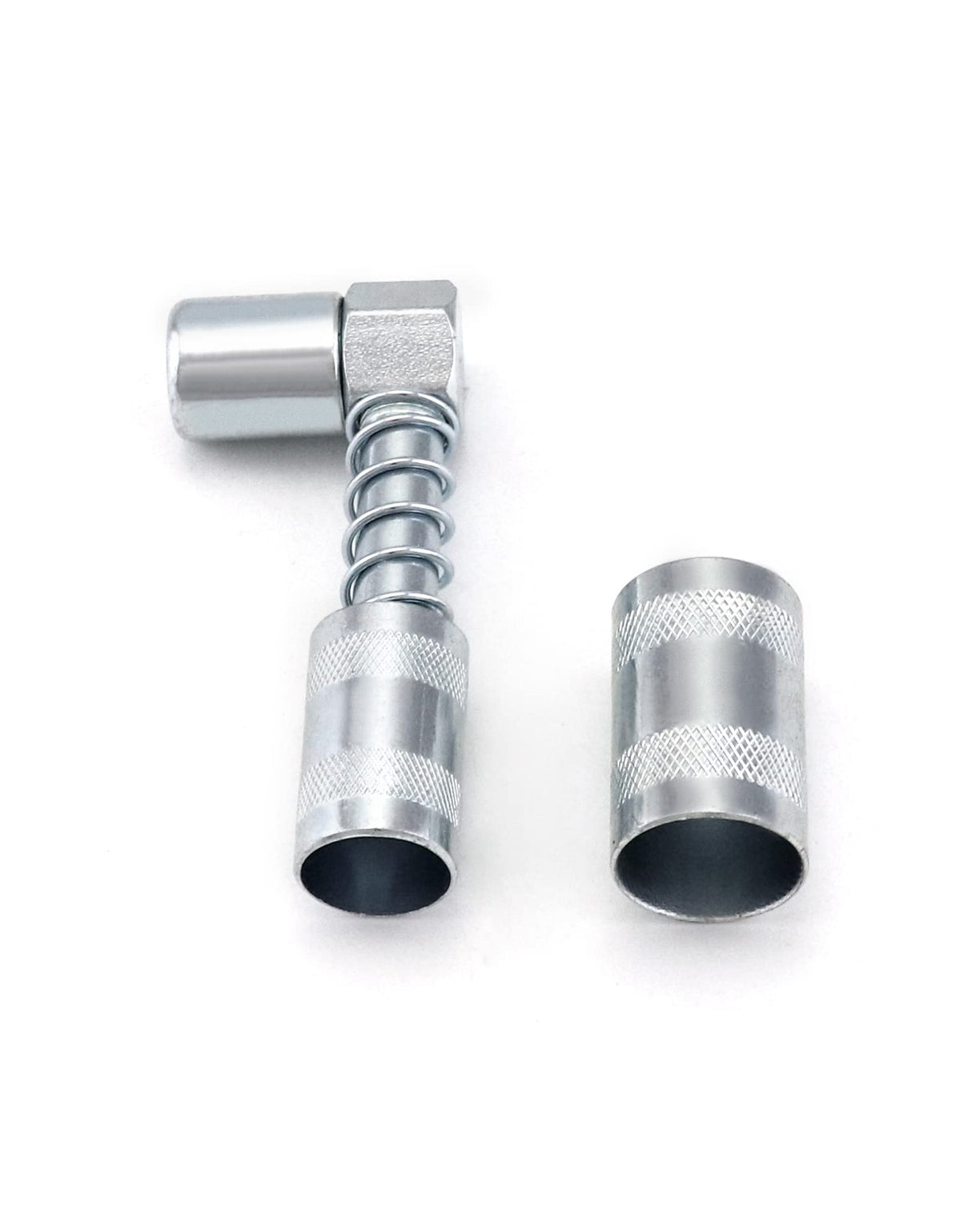 QWORK 90 Degree Grease Coupler Adapter with Sleeves, Grease Gun Coupler Snaps onto Grease Fittings in Tight Spaces for Auto, Farm, Truck or Industrial Use QWORK