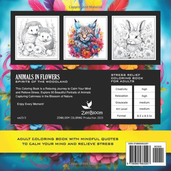 Animals in Flowers Adult Coloring Book for Women - Spirits of The Woodland: Relaxing Journey to Calm your Mind and Relief Stress - Explore 50 ... of Nature (Animals in Flowers Coloring) ZONULAR