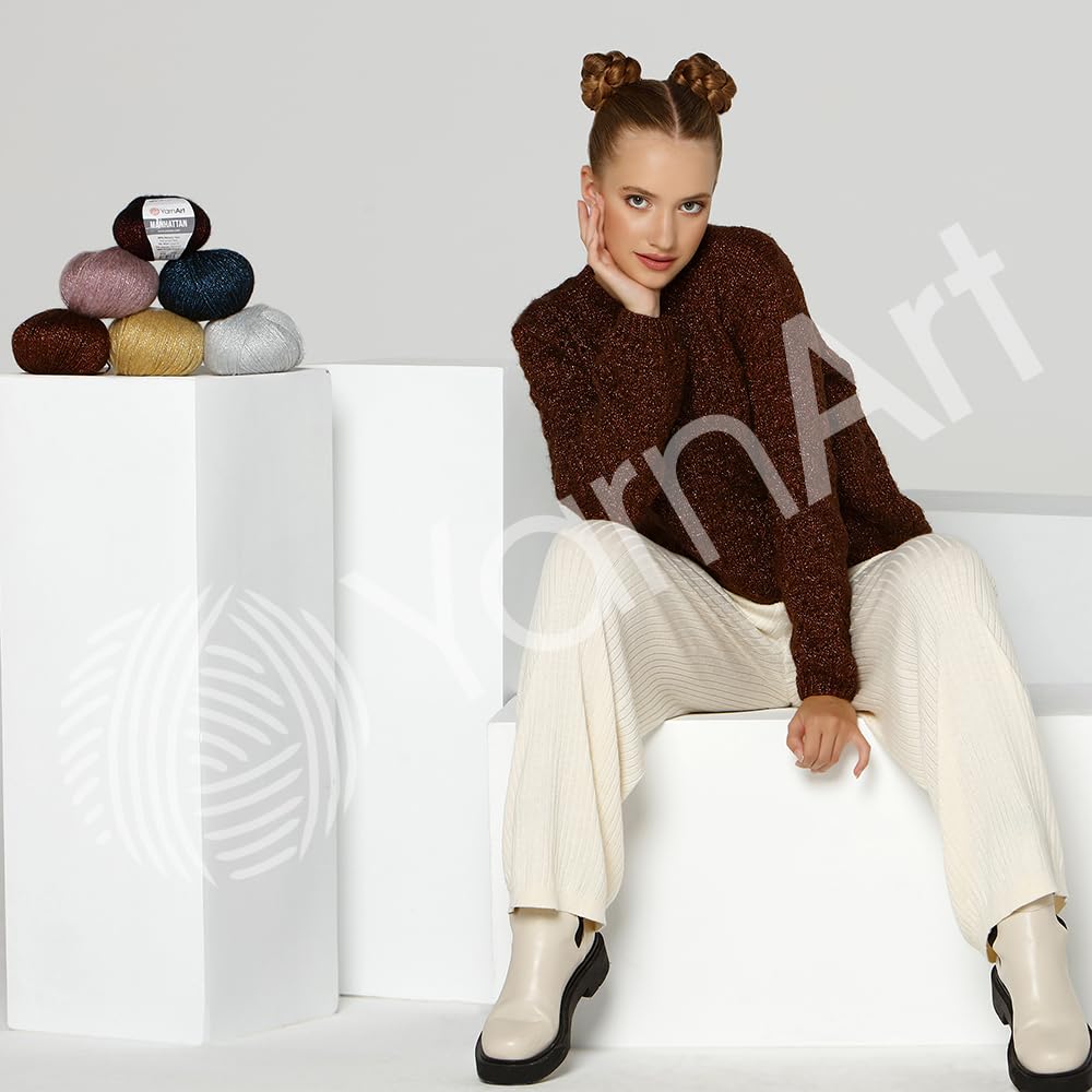 YARNART Manhattan - Glittery Knitting Yarn, Sparkle Yarn, Shiny Metallic Yarn, Wool Yarn, Acrylic Yarn, Fantasy Yarn, 1.76 Oz, 218.72 Yds (902) YarnArt