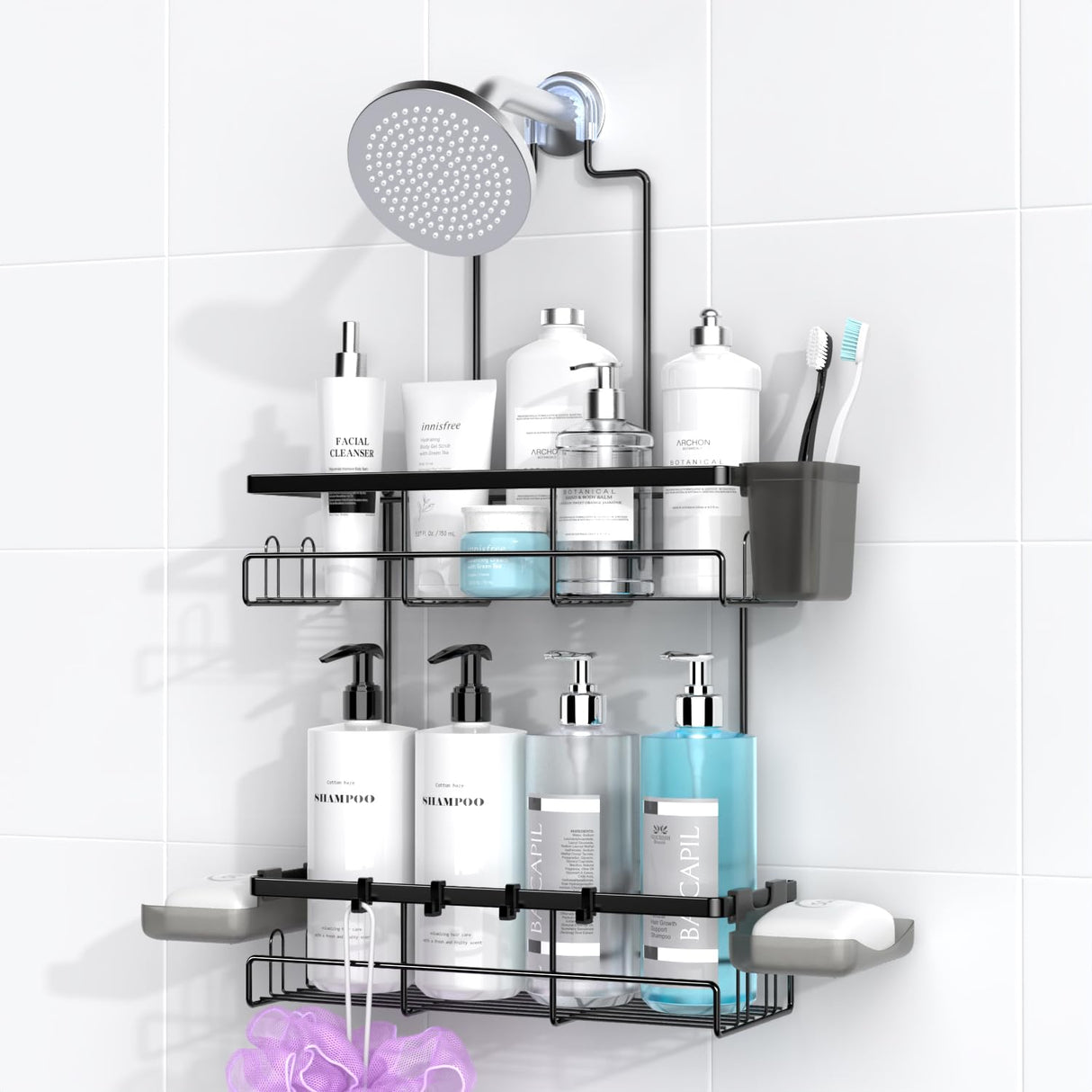 AKTECKE Shower Caddy Hanging Bathroom Organizer: Rustproof Shelf for Inside Shower - No Drilling Racks Over Showerhead - Bath Shelves for Shampoo Soap AKTECKE