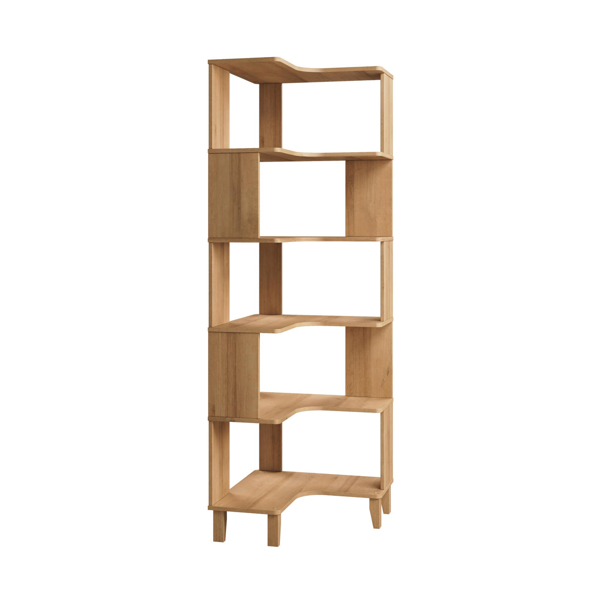Prepac Nordik 6-Tier Natural Oak Modern Mid Century Corner Bookcase, 71.5" Extra Tall Corner Shelf with Storage, Multifunctional Freestanding Bookshelf for Home Office, Living Room, Bedroom Prepac