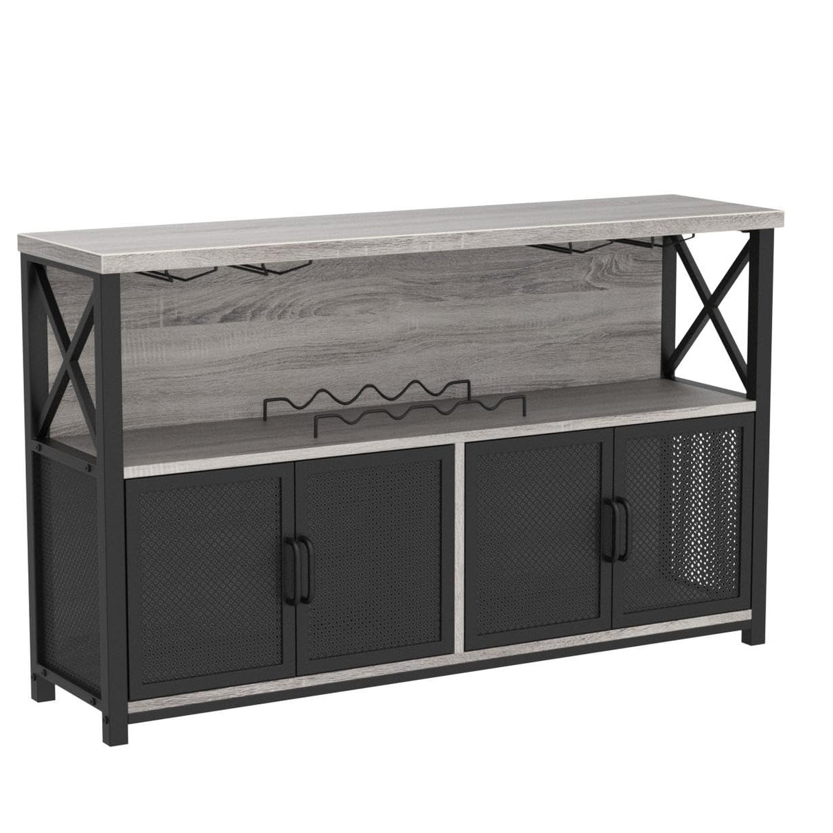 LVB Liquor Home/ Coffee Bar Cabinet, Industrial Farmhouse Modern Sideboard Buffet Cabinet for liquor and glasses with Wine Rack Storage for Kitchen Dining Living Room, Light Grey Oak 47 in LVB