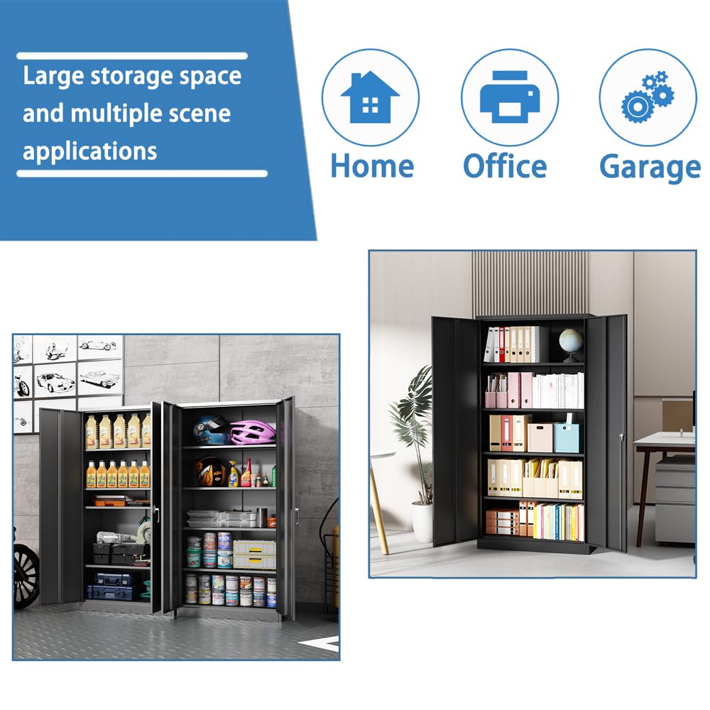 Majnesvon Metal Storage Cabinet, 72" Locking Metal Storage Cabinet, with 2 Doors and 4 Adjustable Shelves, for Storage Office, Garage, Home, Majnesvon