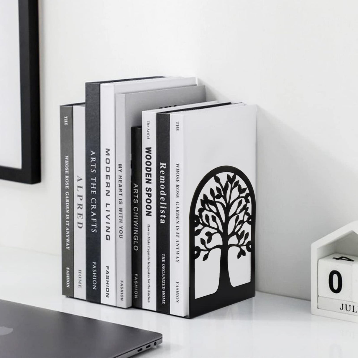 HappyHapi Book Ends, Metal Bookends for Shelves Decorative, Tree Stopper for Heavy Books, Black Ends to Hold Books for Home Office, 6.5 X 4.7 X 3.5 Inch(3 Pairs/6 Pcs, Large) HappyHapi