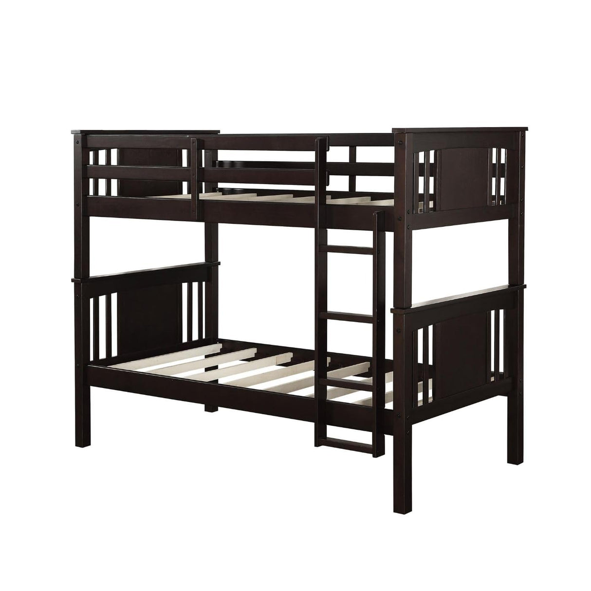 DHP Dylan Espresso Twin-Over-Twin Convertible Bunk Bed with Ladder and Guardrail DHP