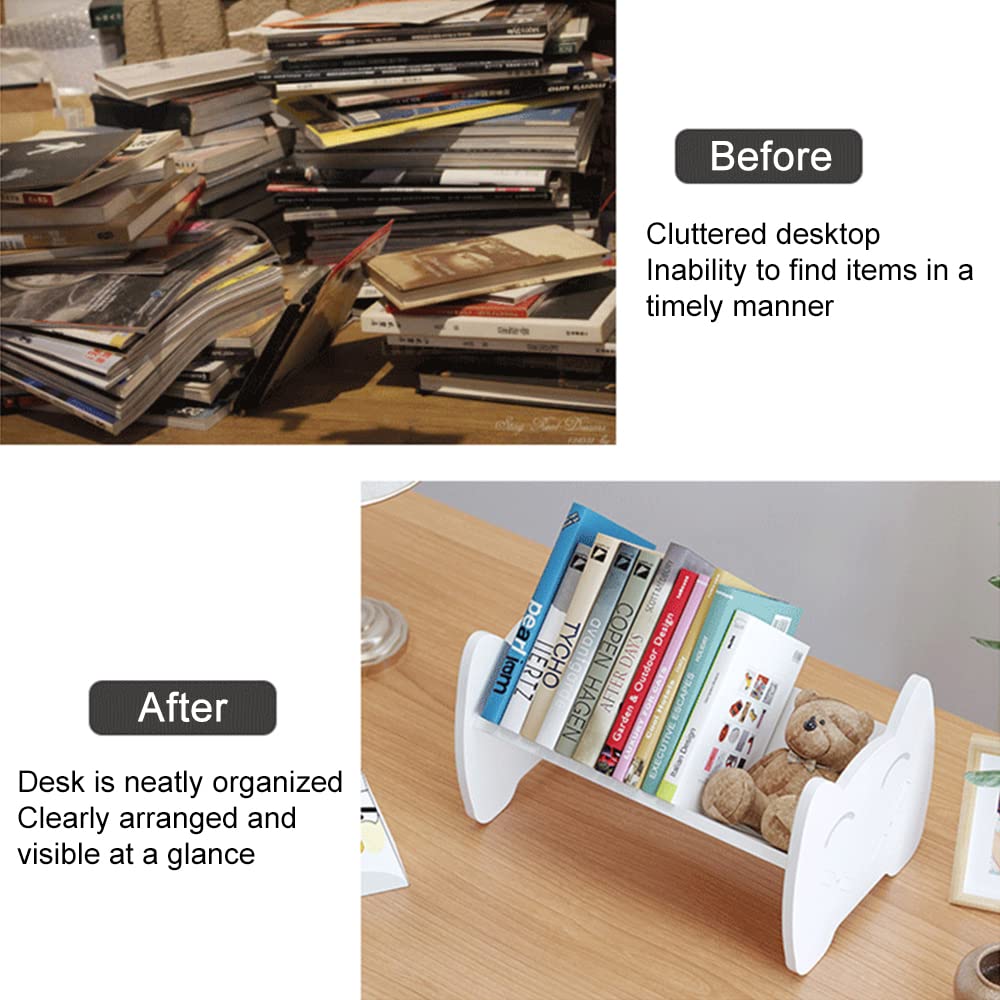 Hggzeg Kids Bookcase Small Desktop Children Bookshelf Storage Display Rack, White Book Organizer for Kids Room (White) Hggzeg