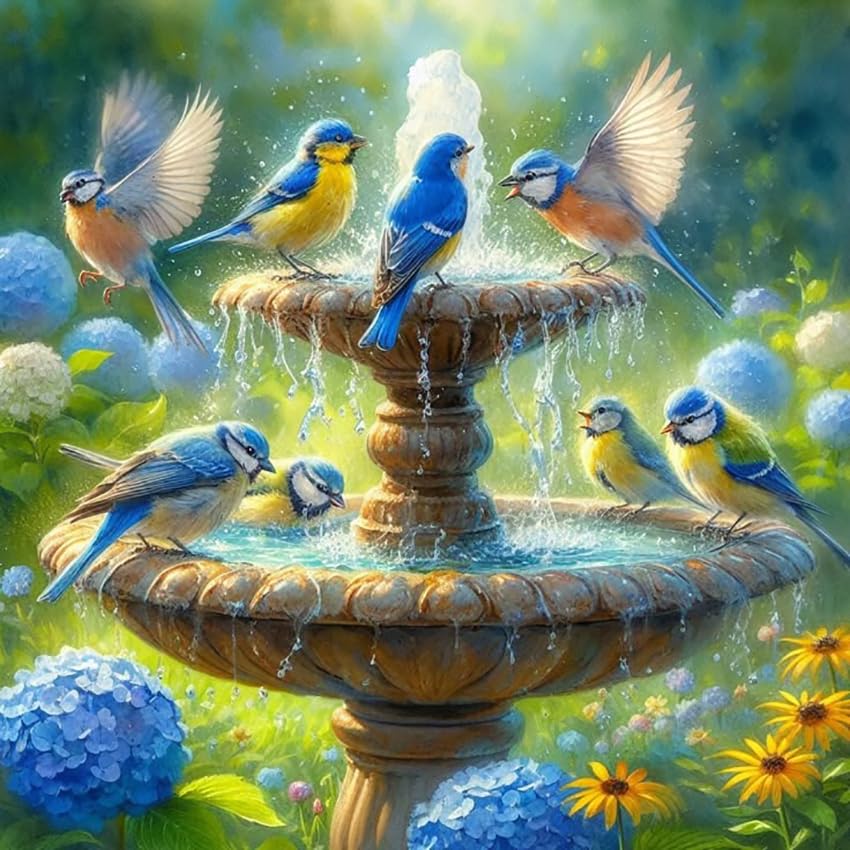 GEWOUVIN Fountain Bird Diamond Art Kits for Adults, Diamond Painting Kit for Beginners, Round 5D DIY Diamond Dots Art,Full Drill Painting Kit Art and Crafts for Adults Home Wall Decor【13.8x13.8inch】 GEWOUVIN