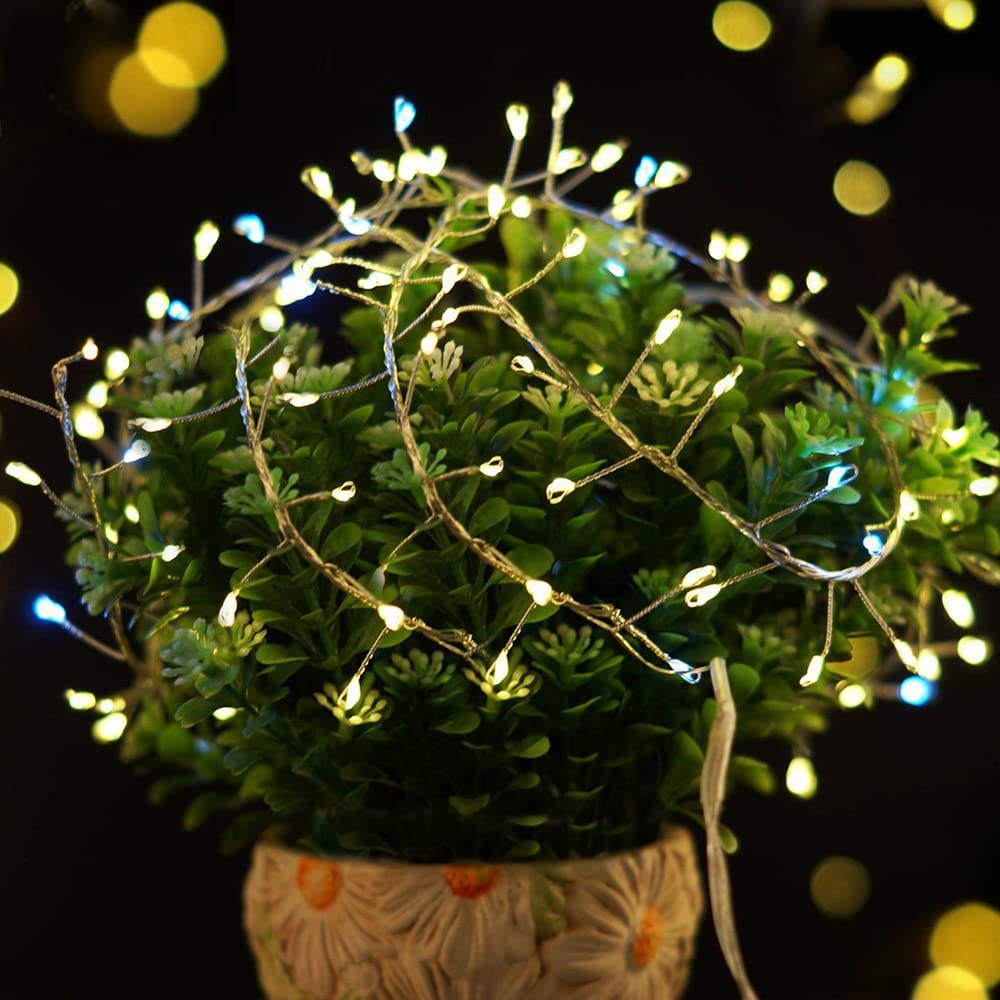 RESNICE 50FT Firecracker String Lights 500 LEDs Warm White Plug in Indoor Silver Wire LED Cluster Fairy Lights with Remote for Christmas Tree,Plant,Bedroom,Garden,Patio,Backyard RESNICE