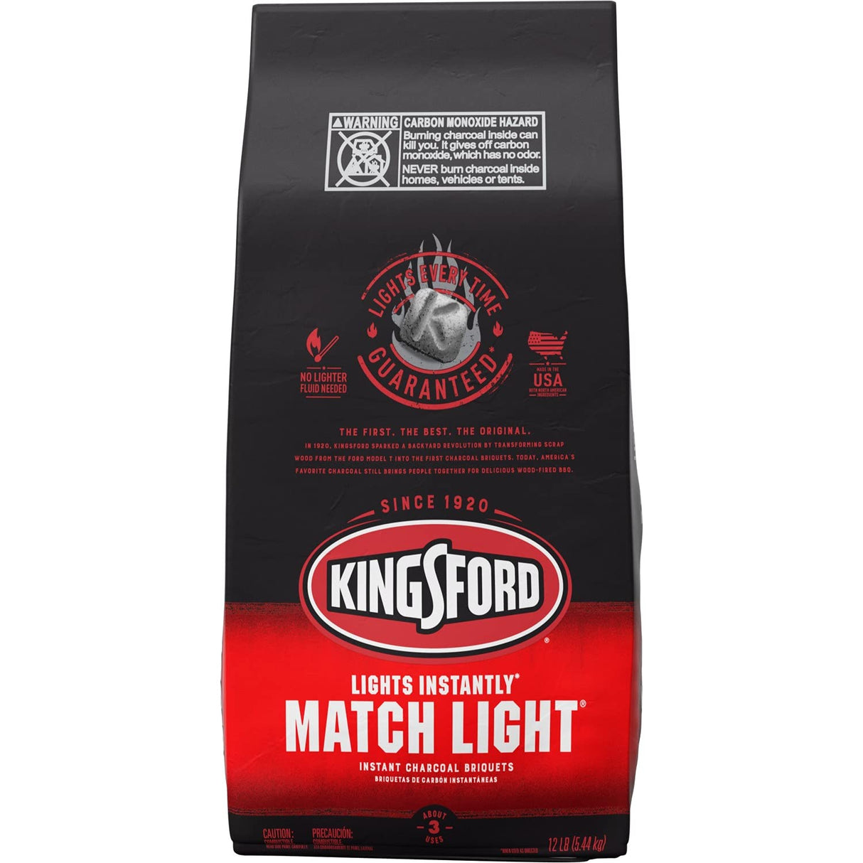 Kingsford Match Light Instant Charcoal Briquettes, BBQ Charcoal for Grilling, Ready in 10 Minutes, No Lighter Fluid or Starter Needed, 12 lbs Kingsford