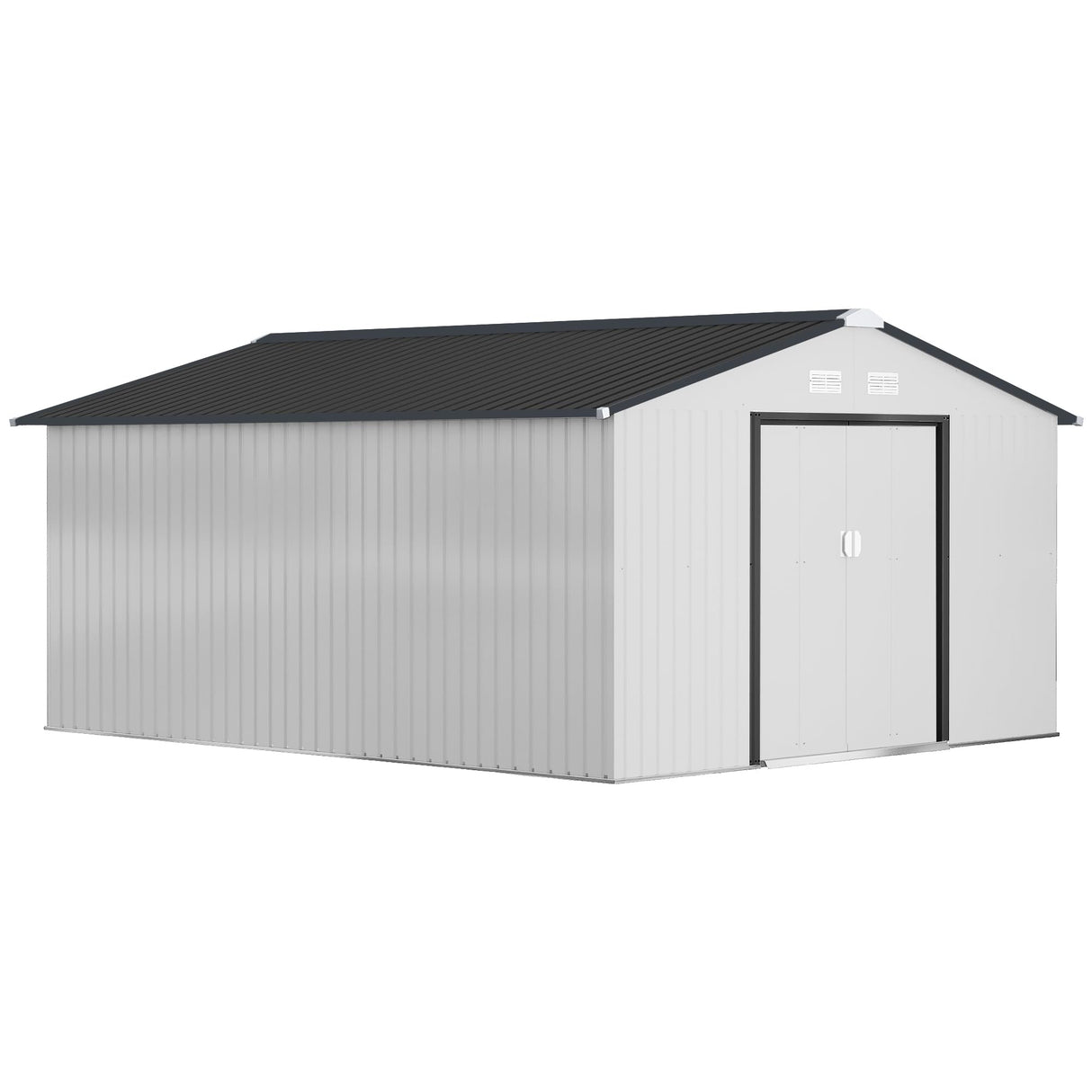 Outsunny 11' x 13' Outdoor Storage Shed, Garden Tool Metal Shed with Foundation Kit, Double Lockable Door, Air Vents and Sloping Roof, for Backyard, Patio, Lawn, White Outsunny
