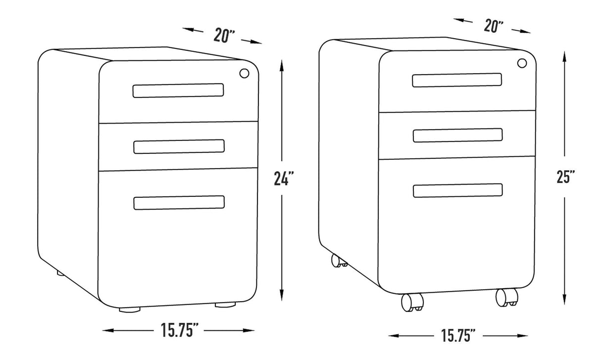 Laura Davidson Furniture Stockpile 3 Drawer File Cabinet with Lock - Under Office Desk Metal Filing Cabinet, Legal/Letter File Folders, Wheels and Stationary Feet, Pre-Assembled, White/Wood Laura Davidson Furniture