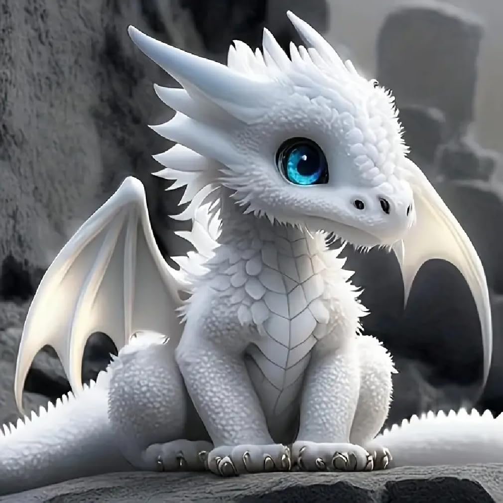 JFYHAB Dragon Diamond Painting Kits White Dragon Diamond Painting Kits for Adults 5D DIY Full Drill Dragon Diamond Art for Home Wall Decor 12x12inch JFYHAB