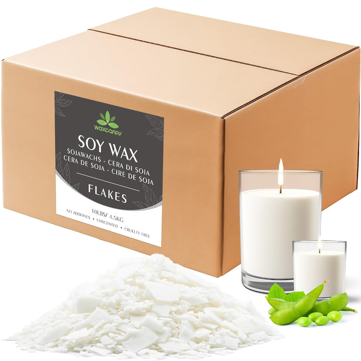 Soy Wax Flakes, Waxcanpy Natural Candle Wax, Organic Soy Wax for Candle Making from Farm, No Additives, Harmless and Pure (5lb) Waxcanpy