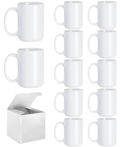 ABBSH Sublimation Coffee mugs, 15 oz White Coffee Mugs Tazas Para Sublimacion Cups With Box for Coffee, Soup, Tea, Milk, Latte, Hot Cocoa Set of 12