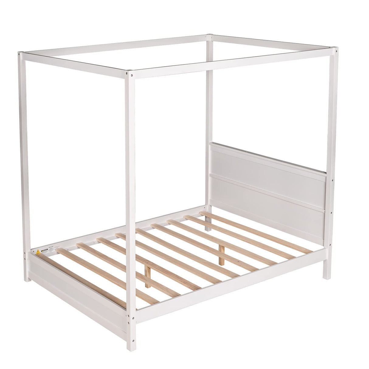 TMEOSK Modern White Full Size Wooden Canopy Bed Frame with Headboard and Sturdy Slat Support TMEOSK