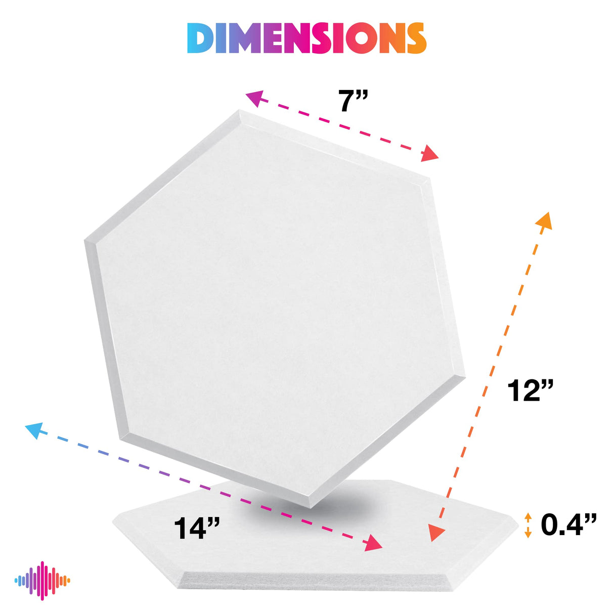 Sonic Acoustics Self-Adhesive 12 Pack Hexagon Acoustic Panels, 14" X 12" X 0.4" High Density Sound Absorbing Panels Sound Proof Insulation Beveled Edge Studio Treatment Tiles-White Sonic Acoustics