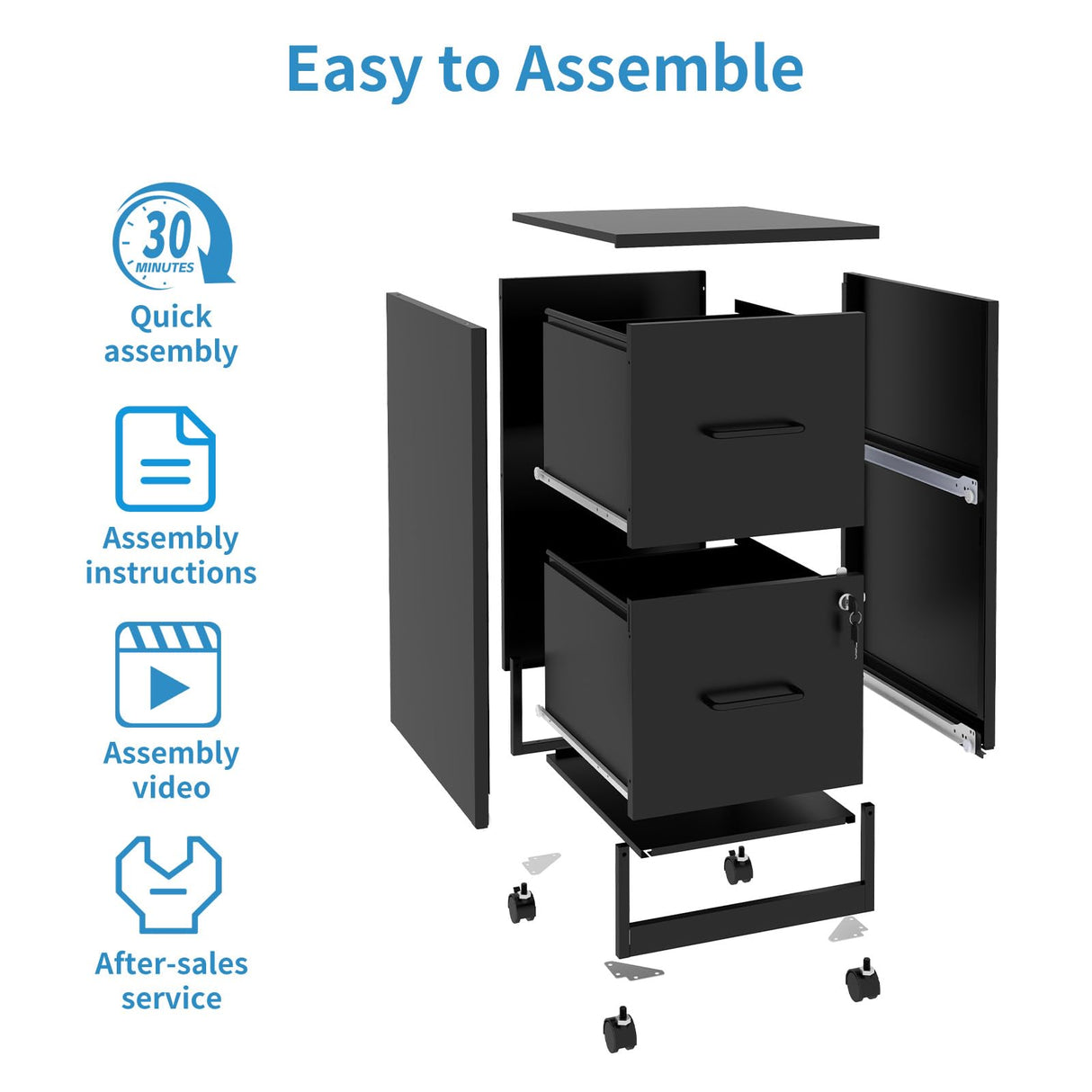 FLIXELIO 2 Drawer File Cabinet with Lock,Small Rolling Metal Office Storage Mobile Filing Cabinet Under Desk,Vertical Locking File Cabinets with Wheels for Home Office,Legal Required Assembly,Black FLIXELIO