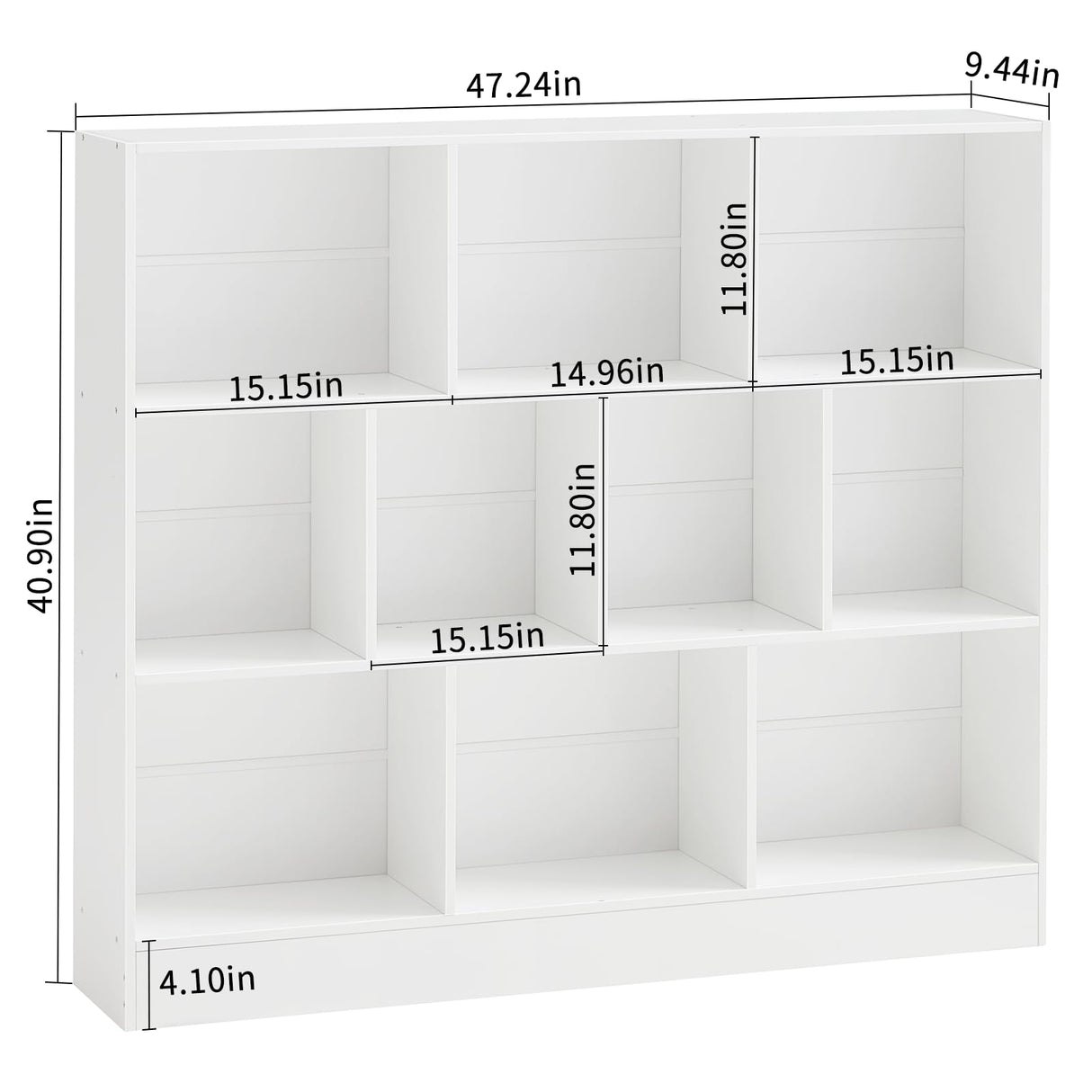 YAHARBO White 10 Cube Bookshelf,3 Tier Modern Horizontal Bookcase,Wooden Low Book Shelf Display Storage Cabinet with Base,Floor Standing Short Bookshelves Open Organizer for Bedroom,Living Room,Office YAHARBO