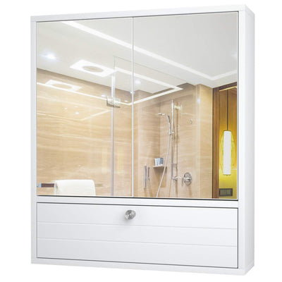 Elegant White Wall-Mounted Bathroom Mirror Cabinet with Adjustable Shelves