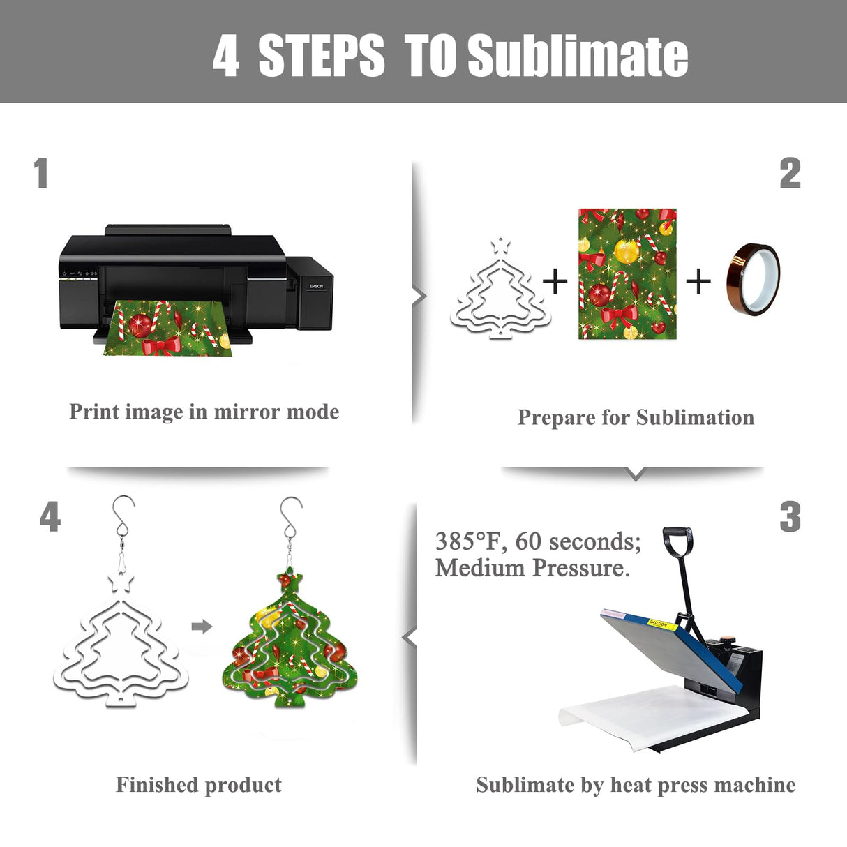 WindMage 12 Pack 4 inch Sublimation Wind Spinner Blanks 3D Aluminum Metal Wind Sculpture Kinetic Spinners for Yard Garden Indoor Art Sublimation Christmas Ornament Hanging Decoration (Xmas Tree) WindMage