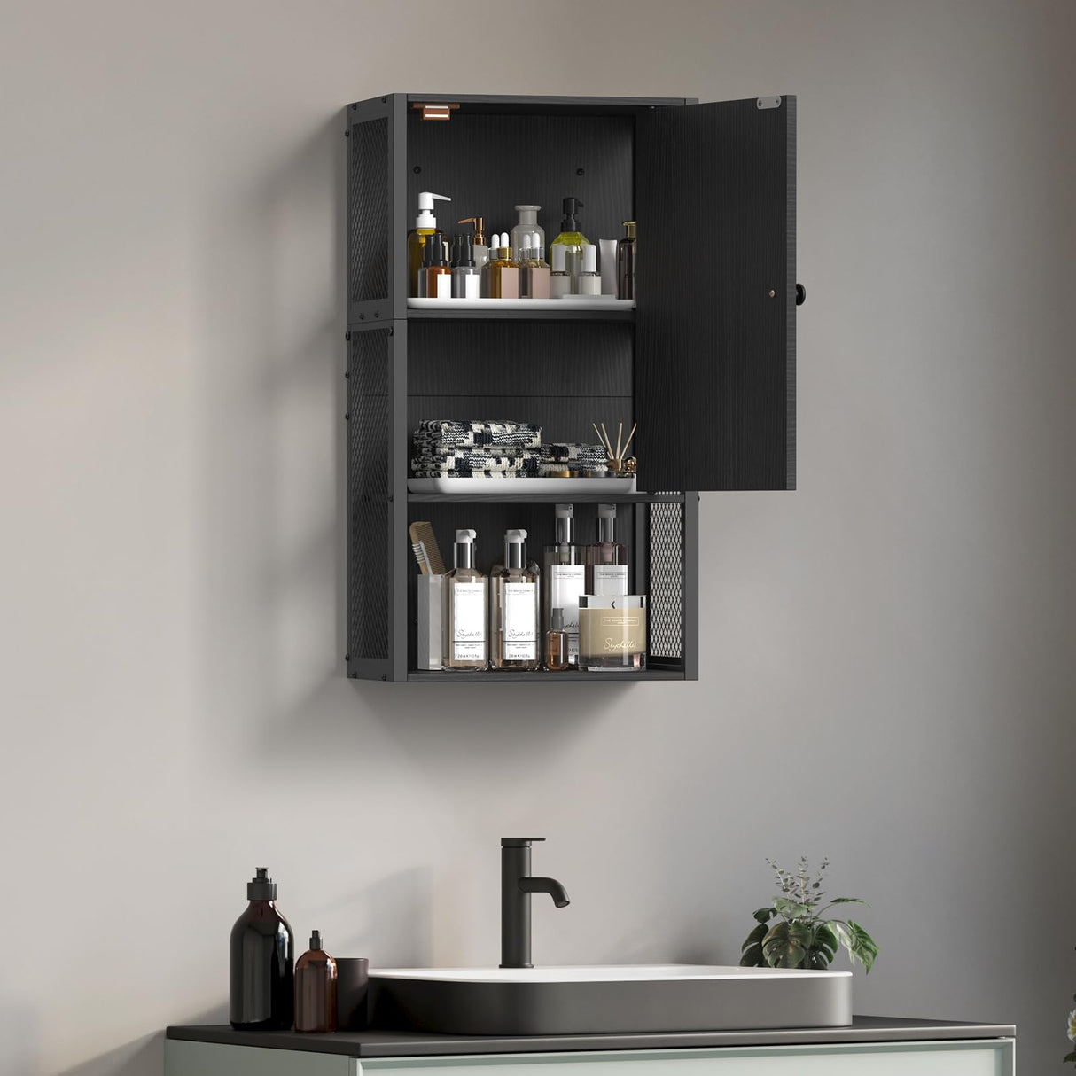 NOVIMANGO Small Bathroom Wall Cabinet, Bathroom Storage Cabinet Wall Mounted, Black Modern Medicine Cabinet, 3-Tier Wall Mounted Storage Cabinet Over The Toilet for Small Spaces, Living Room NOVIMANGO