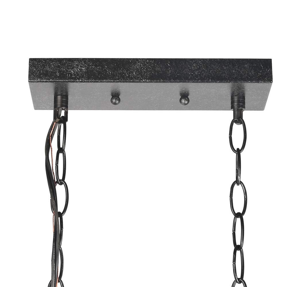 LNC Farmhouse Chandelier, 4-Light Dining Room Light Fixture, Rectangular Chandelier with Frosted Glass Globes, 27.5” L, Brown LNC