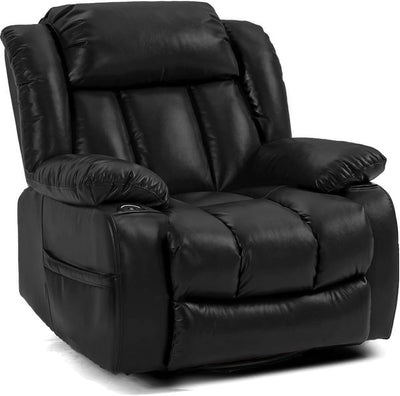Recliner Chair Sofa Reclining Glider Rocking Sleeper Living Room 360° Swivel for Adults Theater Chairs Leather Rocker Recliners Cup Holders (Black)