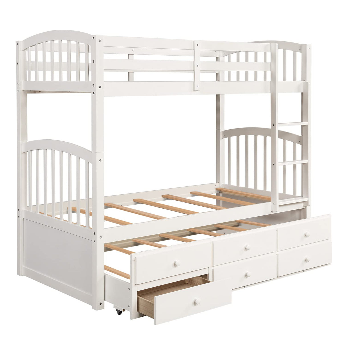 Harper & Bright Designs Twin Over Twin Bunk Bed with Trundle and Storage Drawers, Wood Bunk Bed with Safety Rail and Ladder for Kids Teens Adults, No Box Spring Required (White) Harper & Bright Designs