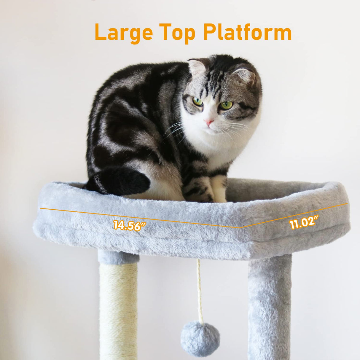 KIYUMI Cat Tree Cat Tower Condo with Sisal Scratching Post for Indoor Cats Cat Tree Cat Furniture with Hammock Perch and Kitten Ball Toys, Multi-Level Pet Activity Center Grey KIYUMI