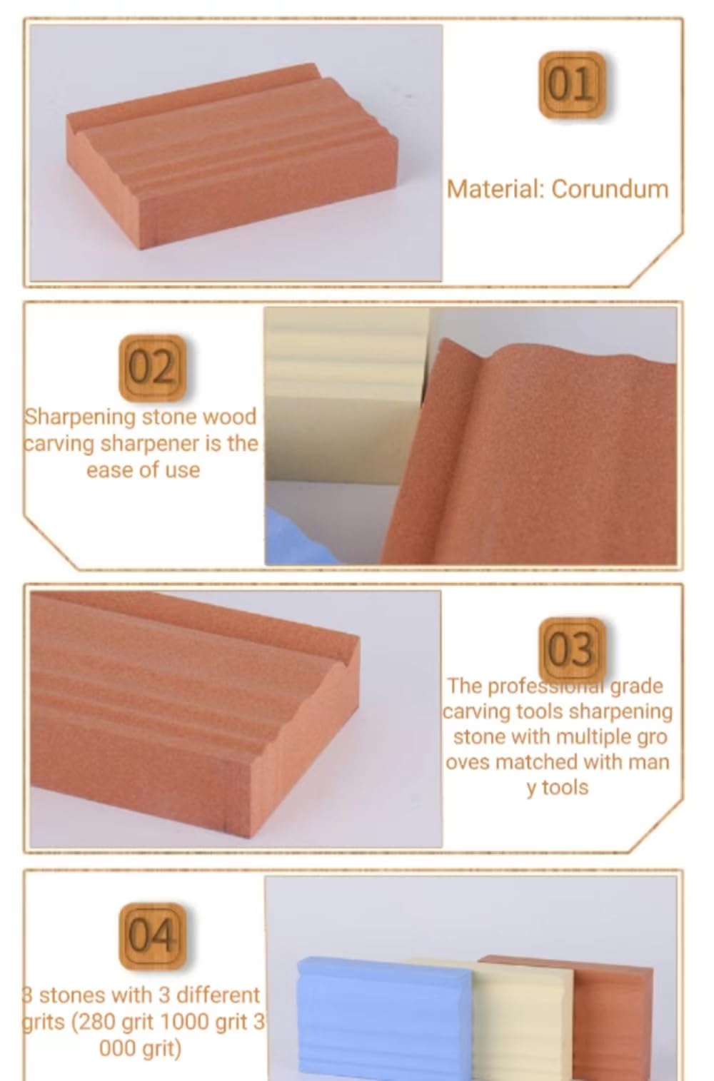 RYFCRRZ Sharpening Stones for Wood Carving Tools - Whetstones Wood Carvers Sharpener -Gouge Sharpening Stone 280 & 1000 & 3000 Grit RYFCRRZ