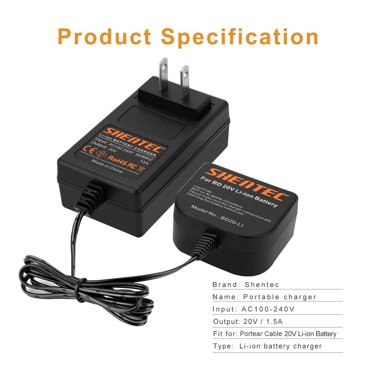 Shentec 20V Li-ion Charger PCC692L PCC691L Compatible with 20V Porter Cable PCC685L PCC680L PCC681L PCC682L PCC699L,Also Compatible with 20V Black & Decker LBXR20 LB20 LBX20 Lithium Battery Shentec