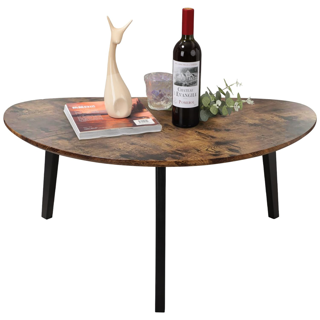 Large Oval Coffee Table Espresso Wood Mid Century Modern Unique Retro Farmhouse - Contemporary Triangle Small Table for Living Room, Bedroom Bedside Table and Office 19" D x 34" W x 16" H WDSHIYI