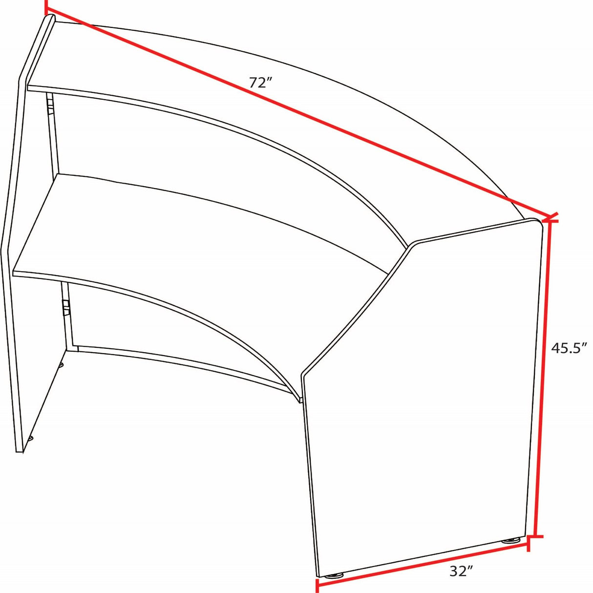Romig Marque Single-Unit Reception Curved Desk Workstation “72W x 32D” - Mahogany Romig