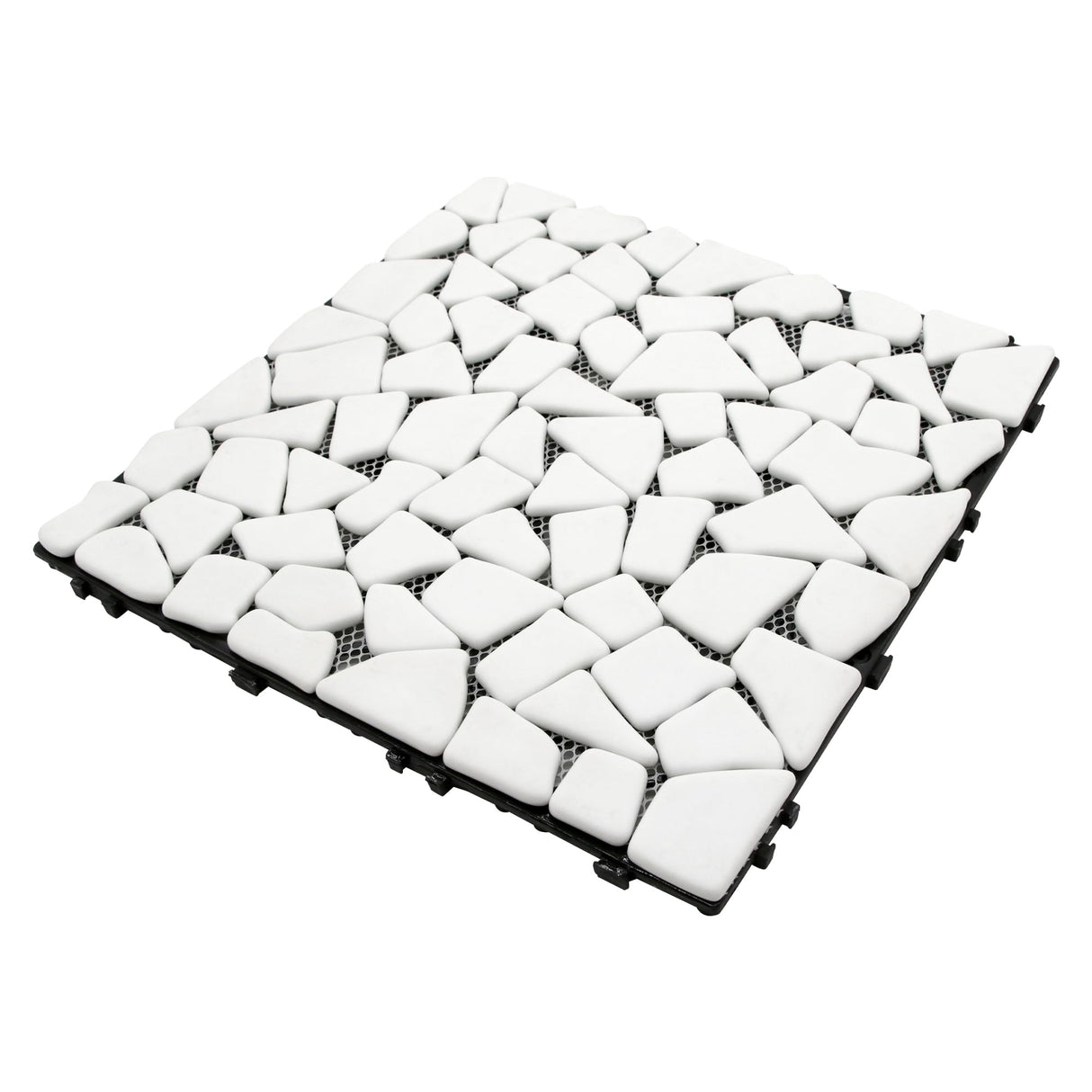SUNWINGS 4PCS Natural Stone Interlocking Deck Tiles 12"x12" Pebble Waterproof Patio Deck, Outdoor Indoor Floor Decking Tiles for Porch Poolside Balcony Backyard, White sunwings