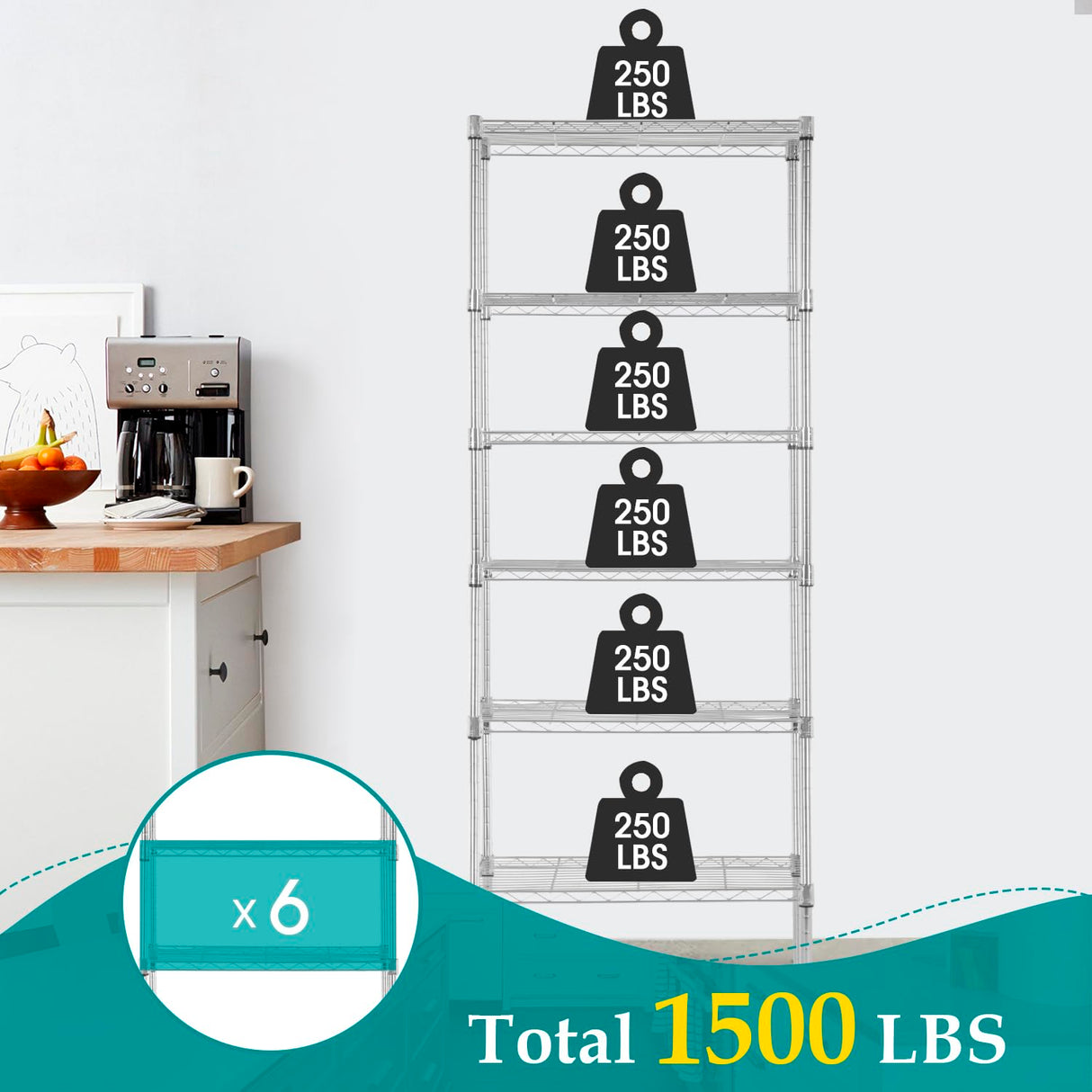 PayLessHere | 6-Tier Wire Shelf | 23"x13"x59" | Chrome | Adjustable Racks | Heavy-Duty Storage Shelves, Holds Upto 1500 lbs | Rust-Resistant, No-Tool Assembly | for Home, Garage Shelving PayLessHere