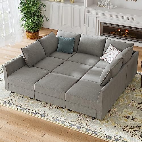 HONBAY Modular Sectional Sofa with Storage, Sleeper Sectional Sofa Modular Sectional Couch for Living Room, Grey HONBAY