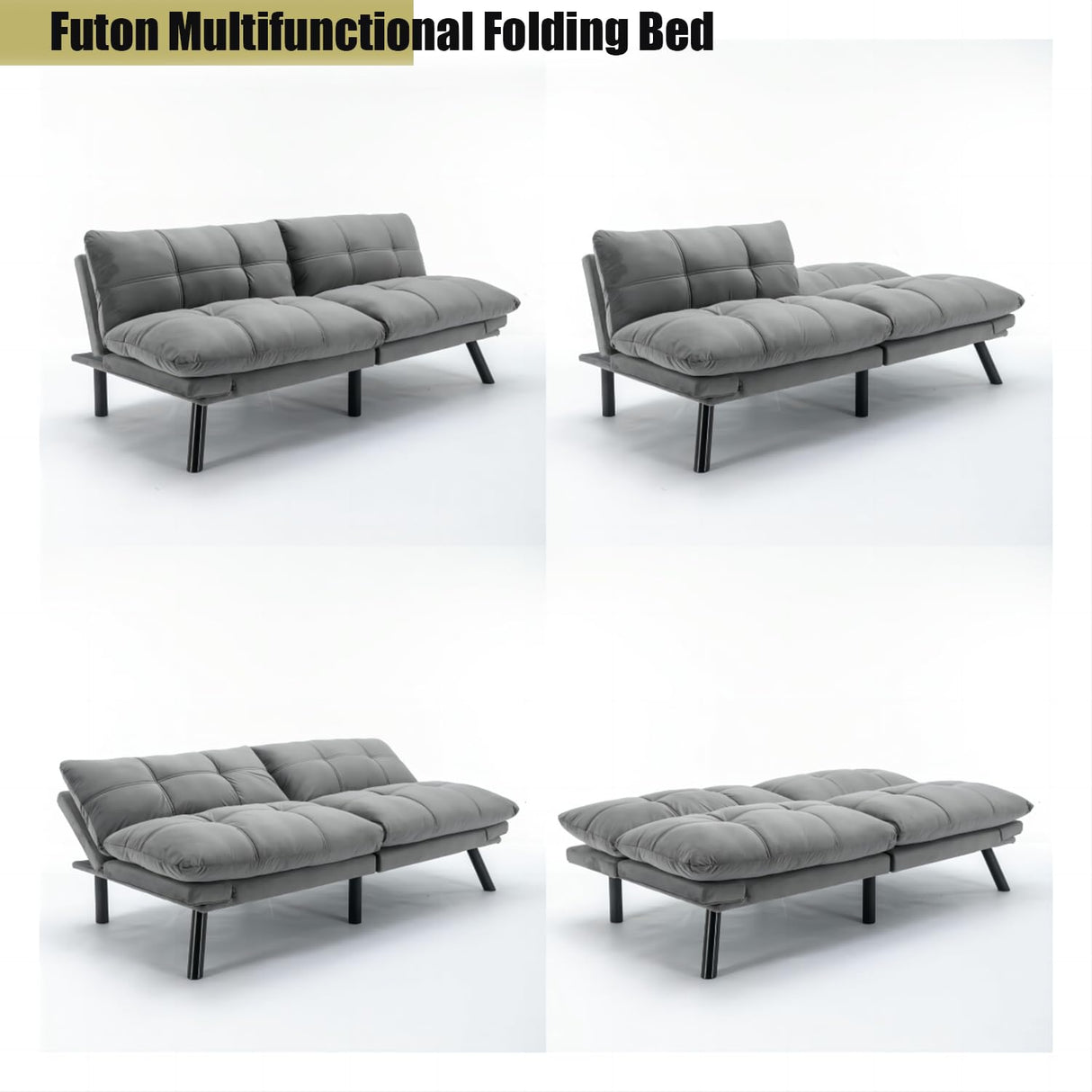 Modern Velvet Convertible Folding Futon Couch Sofa Bed Adjustable Pillow Top Arm Memory Foam Couch Double Loveseat Sofa for Compact Living Space,Dorm,Game Studio,Apartment,Bedroom (Light Grey) Klwenas Maec