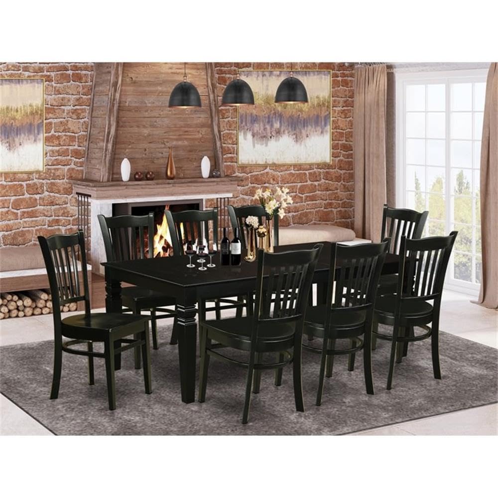 East West Furniture LGGR9-BLK-W 9 Piece Modern Dining Table Set Includes a Rectangle Wooden Table with Butterfly Leaf and 8 Dining Chairs, 42x84 Inch, Black East West Furniture