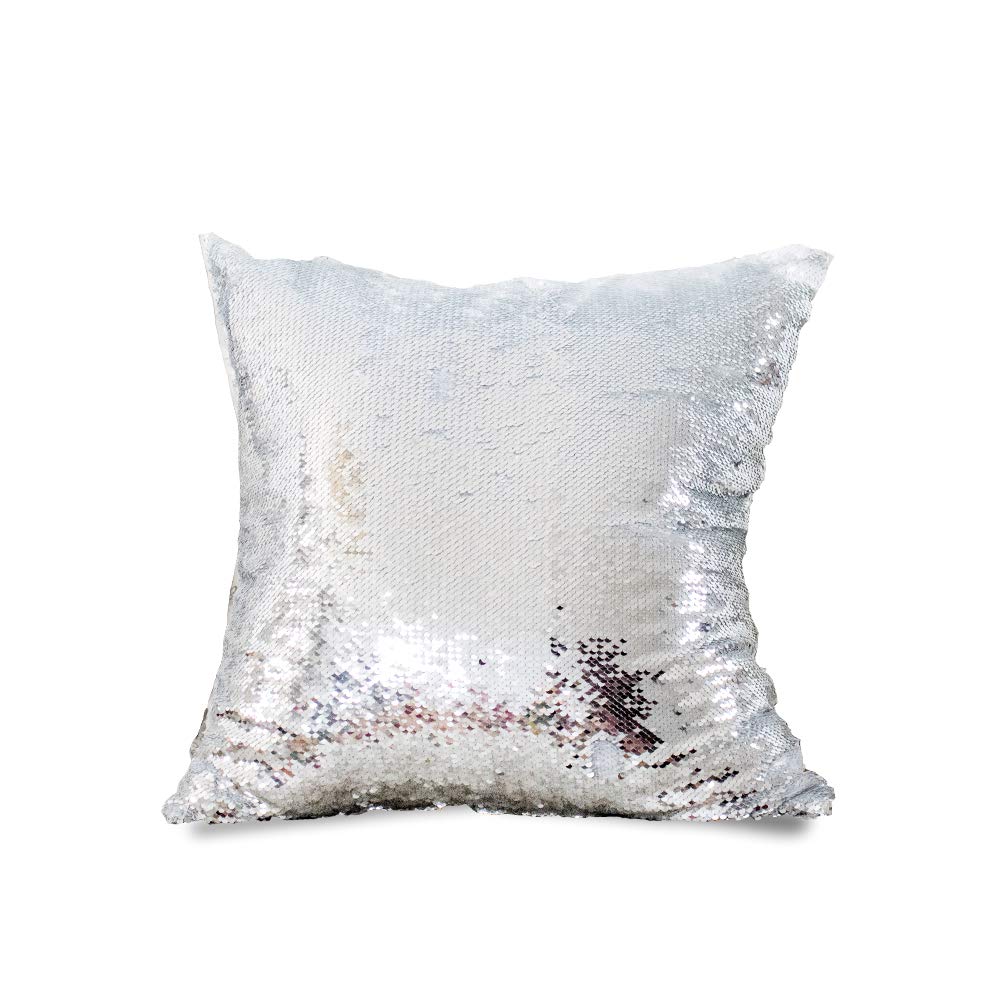 HMQIANG Sublimation Sequin Pillow Cases Blank 16 x 16 Inch 4PCS Silver and White Reversible Mermaid Flip Glitter Pillow Covers HMQIANG