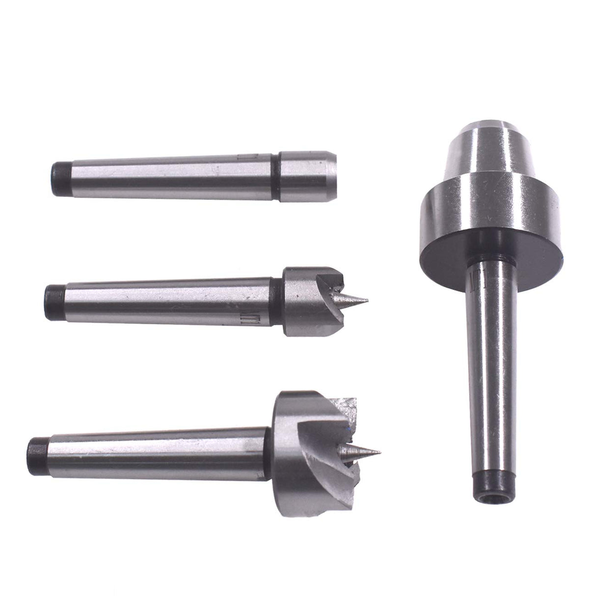 HGC 4 Pcs MT1 Steel Wood Lathe Live Center Drive Spur Cup Arbor with Wood Case HGC