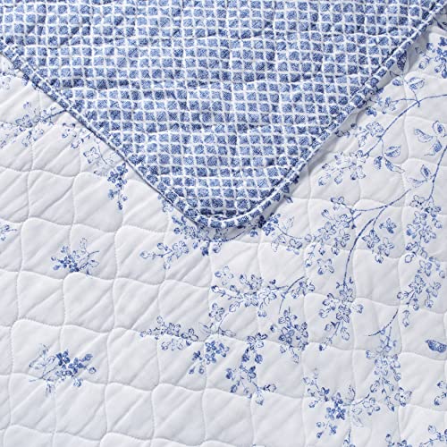 Laura Ashley Home - Queen Quilt Set, Reversible Cotton Bedding with Matching Shams, Pre-Washed Home Decor for Added Softness (Flora Blue, Queen) Laura Ashley