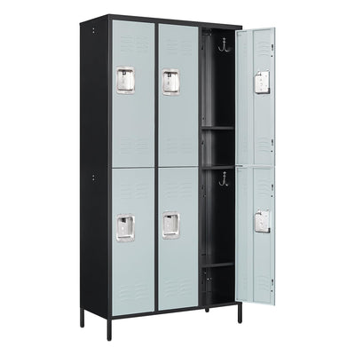 Anxxsu Metal Locker with 6 Doors Employees Locker, Metal Storage Locker with Hooks, 71" Storage Cabinet Lockers for Employees, Home, Office, Gym Requires Assembly (6 Doors, Black Grey)