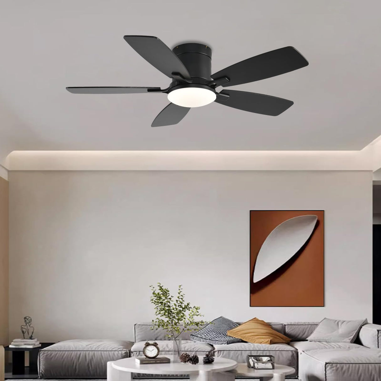 Ayaoty Ceiling Fans with Lights, 42 inch Low Profile Ceiling Fan with Light and Remote Control, Flush Mount, Reversible Motor, Dimmable, Noiseless, Black Ceiling Fan for Bedroom, Indoor/Outdoor Use Ayaoty