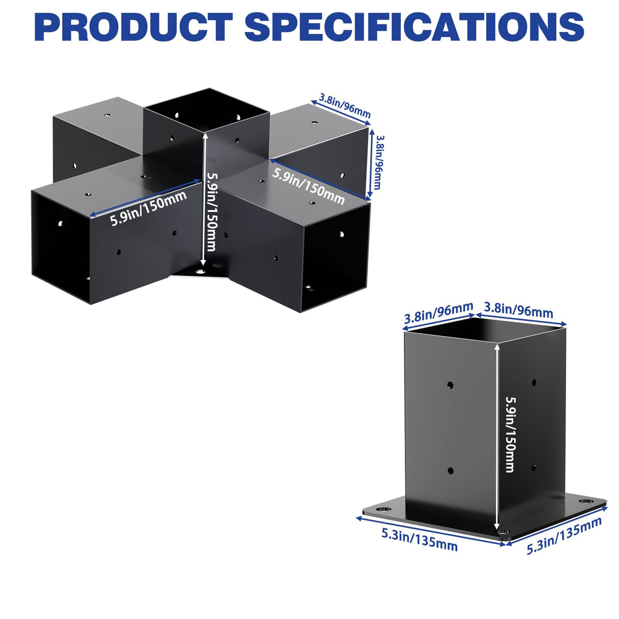 Pergola Kit, 5 Way Pergola Bracket Set, Powder-Coated Pergola Brackets 4" x 4" (Actual: 3.5x3.5 Inch), Pergola Hardware for Outdoor Wood Pergolas, Gazebo, Sheds (2 pcs) TOCRETOARE