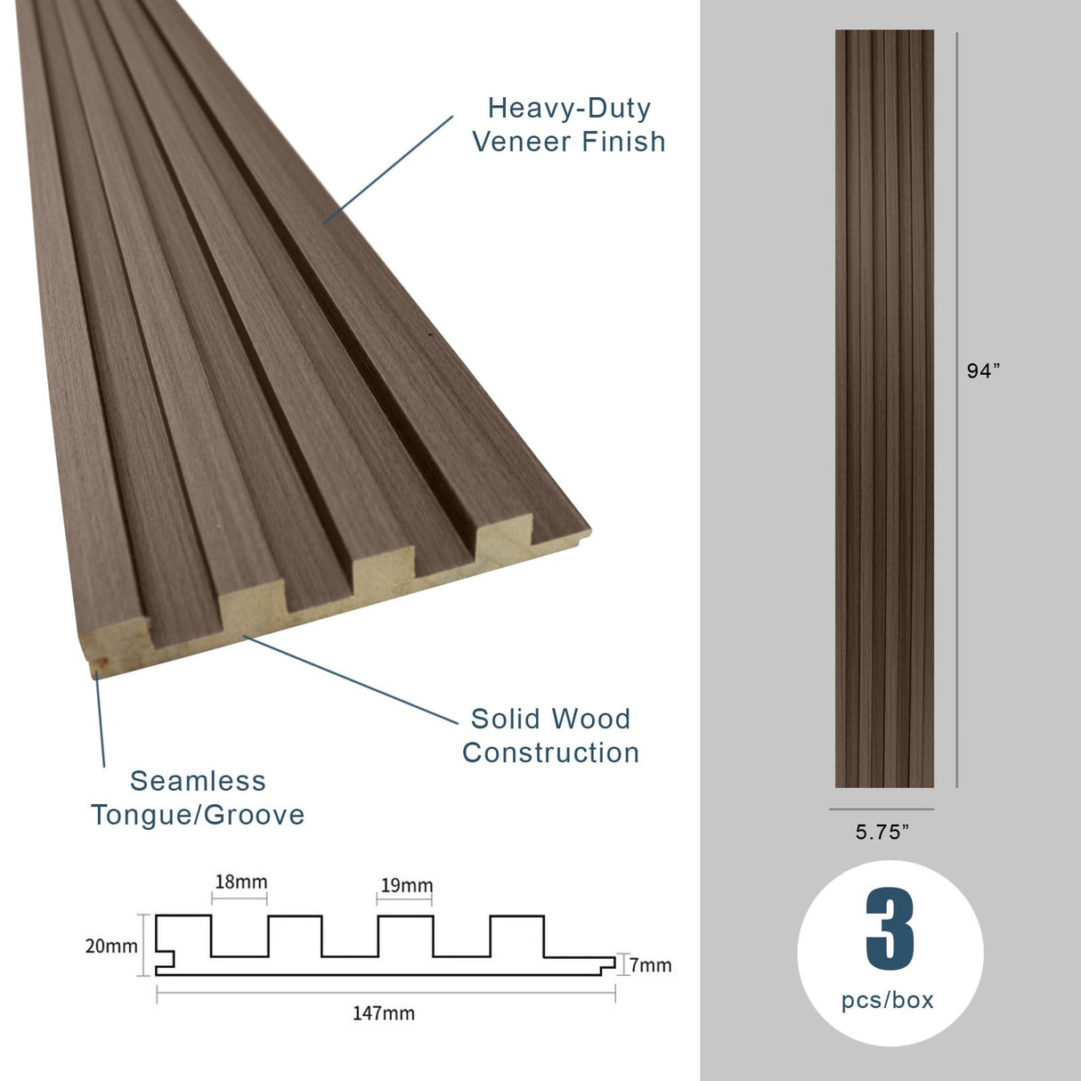 Generic 94.5"" L x 5.75"" W Shiplap Wood Wall Paneling, 3D Wall Paneling for Interior Wall Decor (Set of 3) (Driftwood) WoodArtSupply