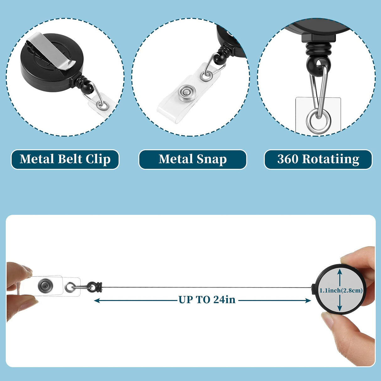 18 Pieces Sublimation Retractable Badge Holder Blank Sublimation Tag Holder DIY Retractable Heat Transfer ID Badge Holder with Clip for ID Card Holders, Keys, Name Tag (Black) Zonon