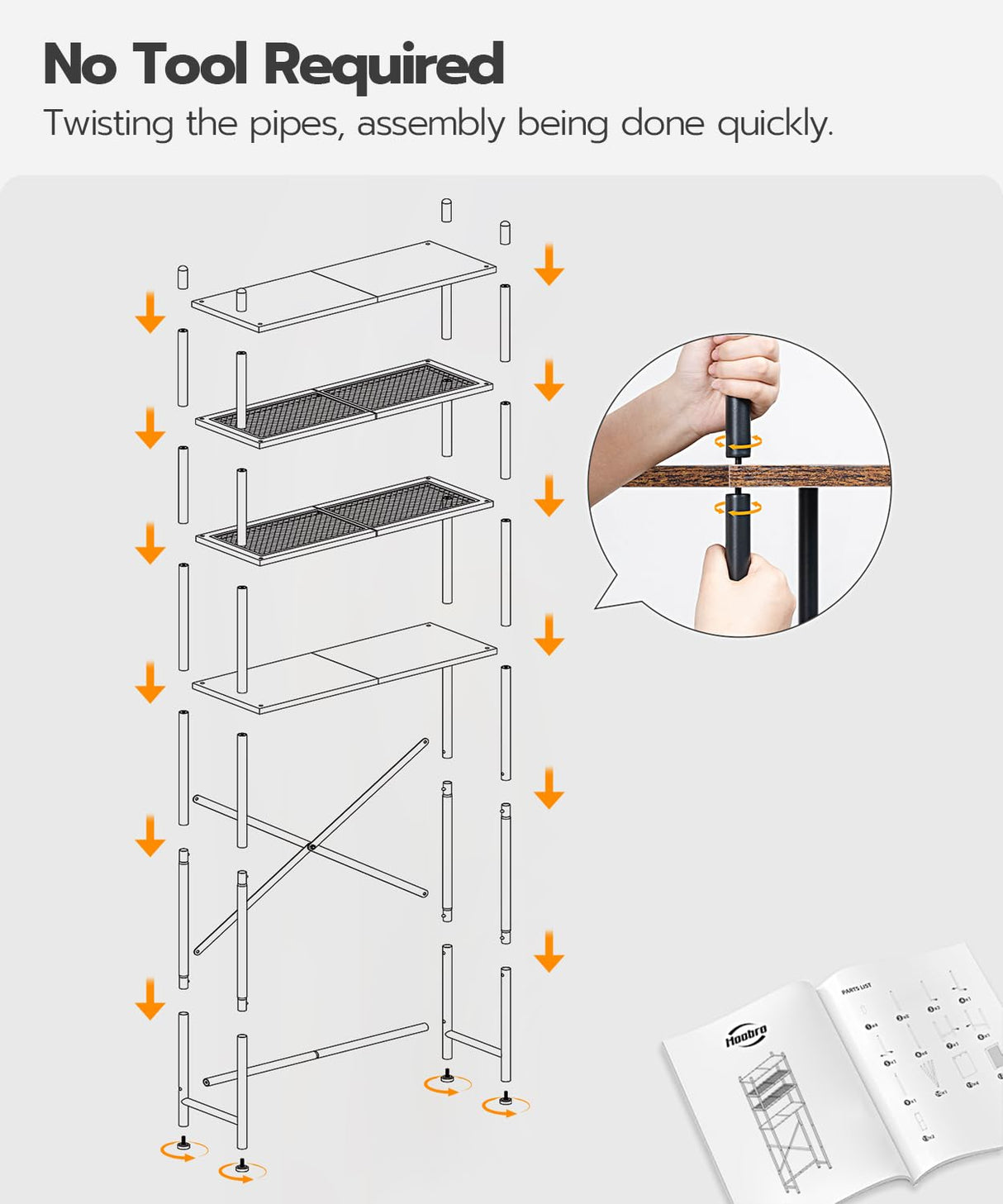 HOOBRO Over The Toilet Storage, 4-Tier Over Toilet Bathroom Organizer, Freestanding Above Toilet Shelf with Adjustable Feet, Space Saving, Easy to Assemble, Rustic Brown and Black BF64TS01 HOOBRO