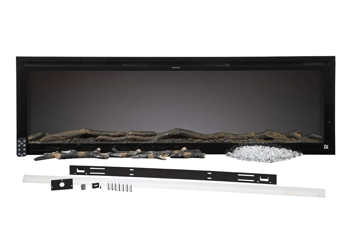 Touchstone Sideline Elite Smart 50” WiFi-Enabled Electric Fireplace - in-Wall Recessed - 60 Color Combinations - 1500/750 Watt Heater (68-88°F Thermostat) - Black - Log, Crystals & Driftwood - 80036 Touchstone